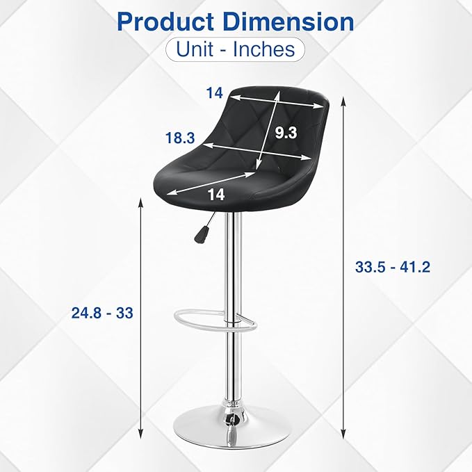 FDW Bar Stools Set of 2 Bar Stools Swivel Stool Height Adjustable Bar Chairs - Image 8