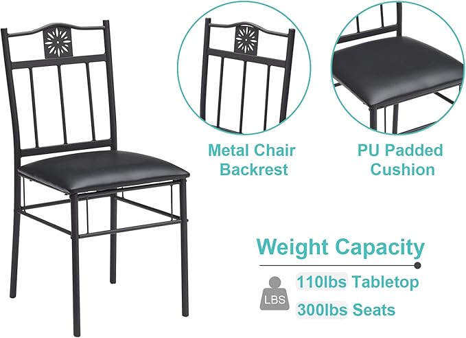 VECELO 3-Piece Dining Room Wooden Kitchen Table and Pu Cushion Chair Sets - Image 7