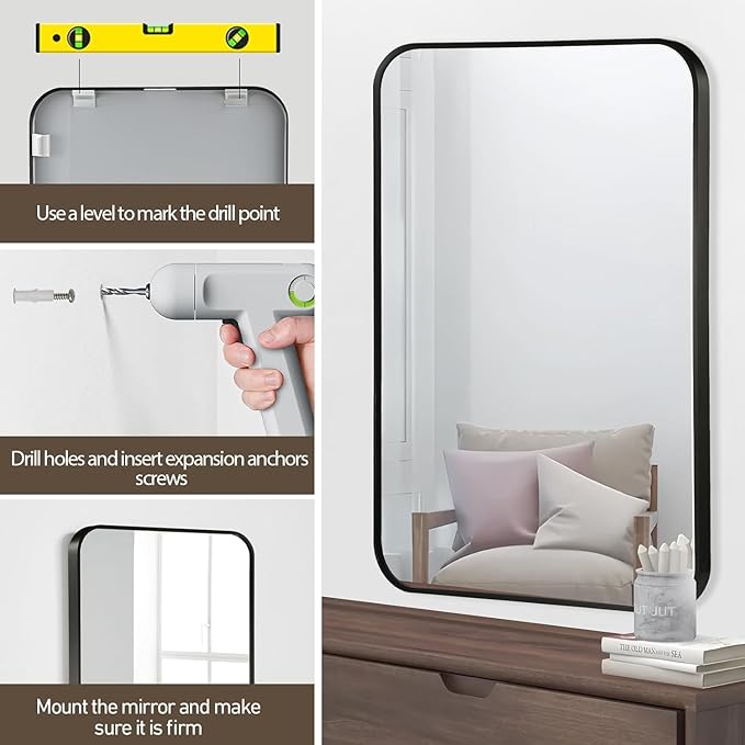 Black Bathroom Mirror, 30x36 Inch Matte Black Mirror, Aluminum Alloy Framed - Image 5