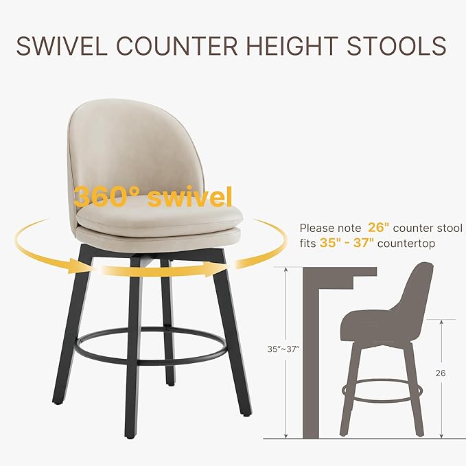 Counter Height Barstools 26 inch Upholstered Swivel Bar Stools - Image 3