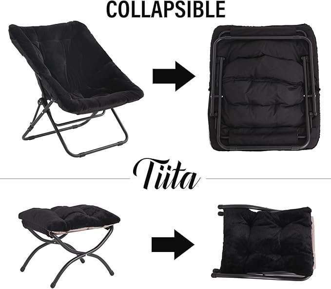 Tiita Folded Chair with Ottoman, Soft Faux Fur Oversized Folding Accent Chair - Image 5