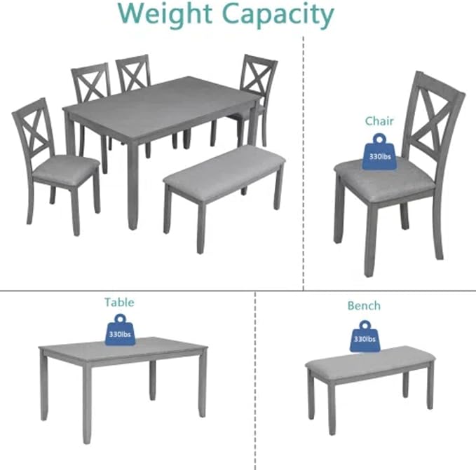 6-Piece Dining Table Set for 4-6 People, Kitchen Set - Image 5