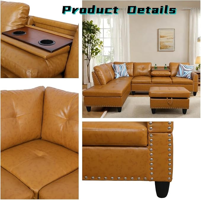 L Shaped Sectional Couch with Otttoman, Apartments - Image 3