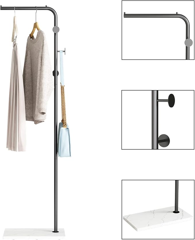 Black Coat Racks with White Base, Entryway Coats Racks Freestanding with 3 Hooks - Image 3
