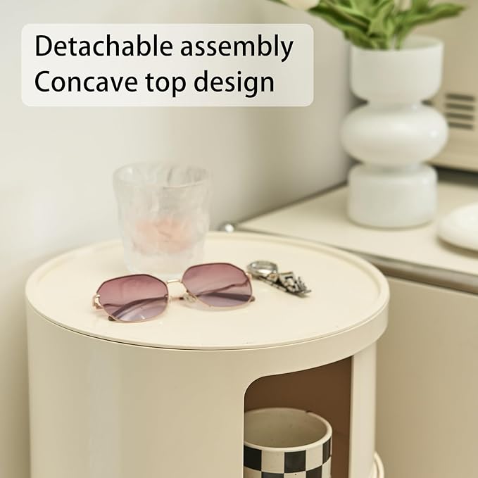 Round Nightstand with 3 Drawers, Modern Style Side Table - Image 4