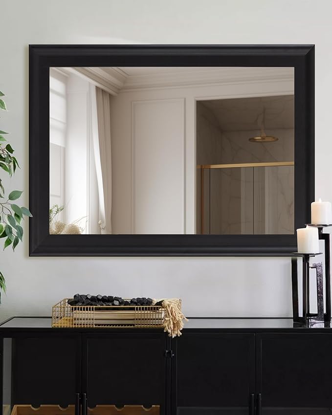CULER Black Wood Wall Mirror for Bathroom, Rectangle Large 30 x 40 inch Hanging - Image 5