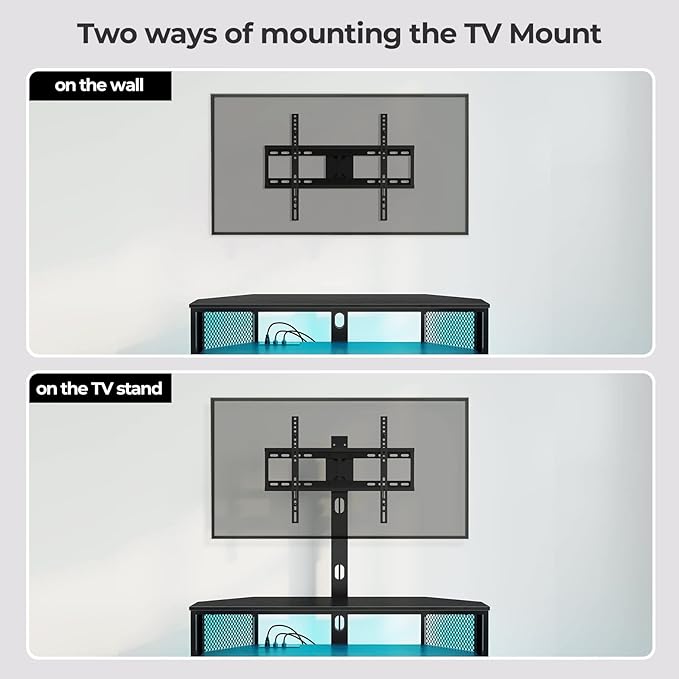 Rolanstar TV Stand with Mount and Power Outlet, Swivel TV Stand with LED Lights - Image 6