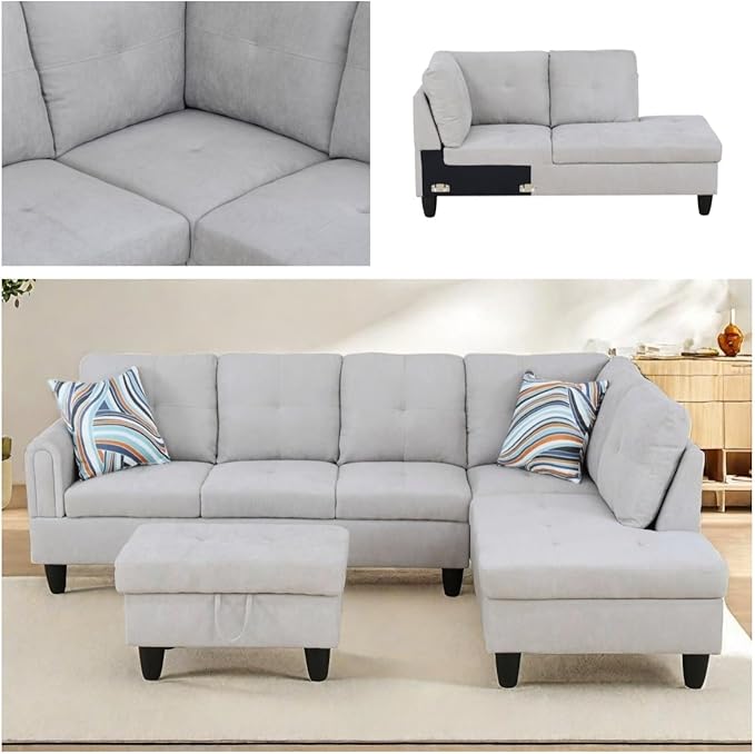 NAYSAYE Sectional Couch with Ottoman Storage, L Shaped Couch Sofa Furniture Sets - Image 6
