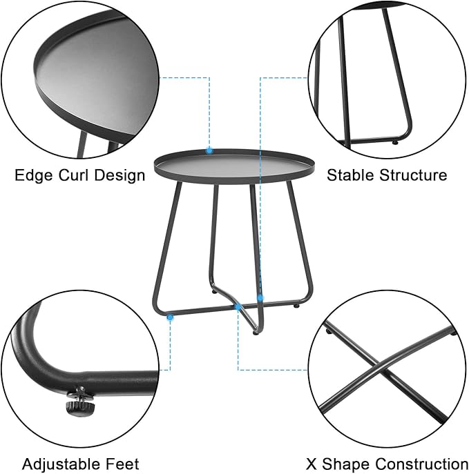 Dia.17.7ins Steel Round Coffee Table, Steel Tray Table, Side Table, Outdoor and - Image 4