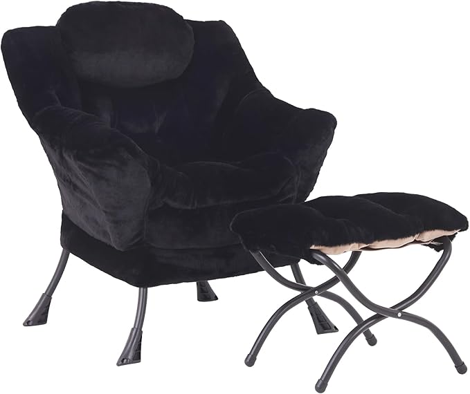 Lazy Chair with Ottoman, Modern Accent Chair Lounge Leisure Sofa Chair with by SESHINELL