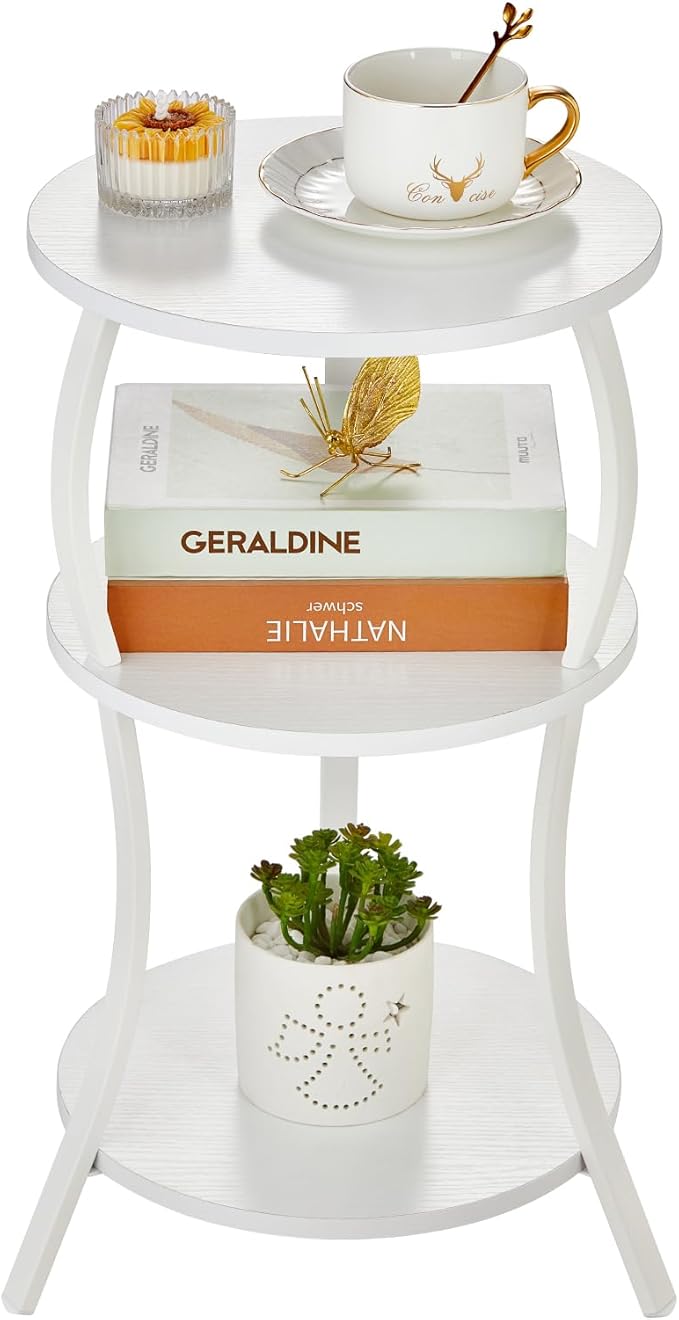 Vintage Small Round Side Table, 3-Tier Slim Waist Circular End Table by YEAKOO