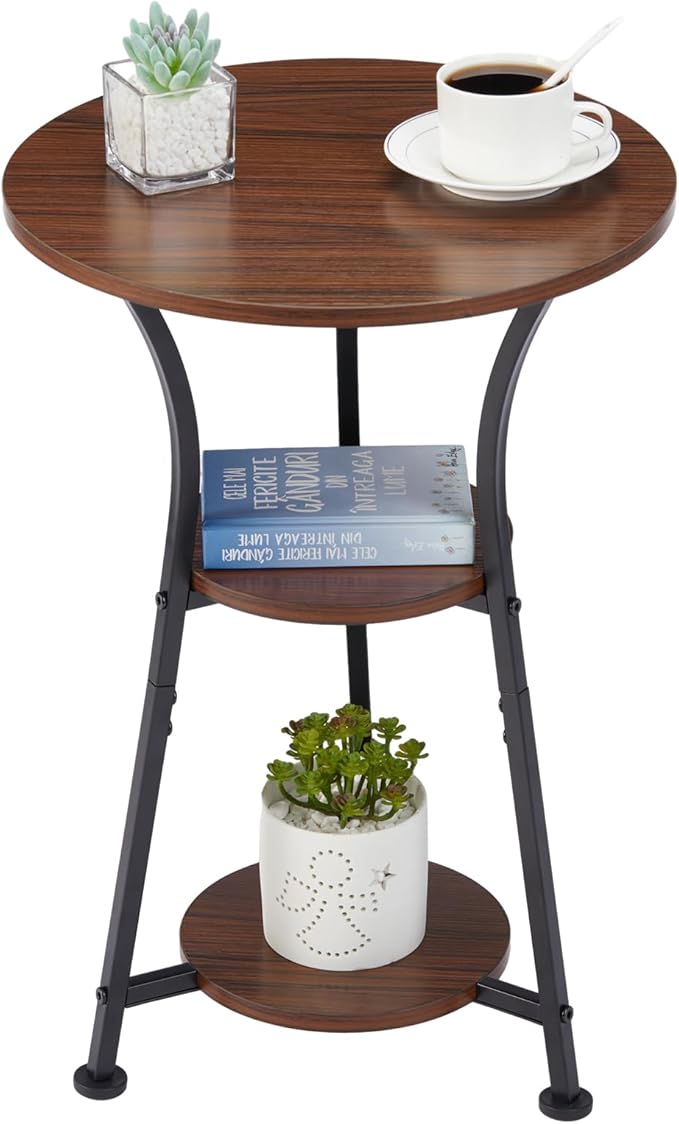 Dulcii Round Side Table for Narrow and Small Spaces, 3 Tier Small Round End by Zexvida