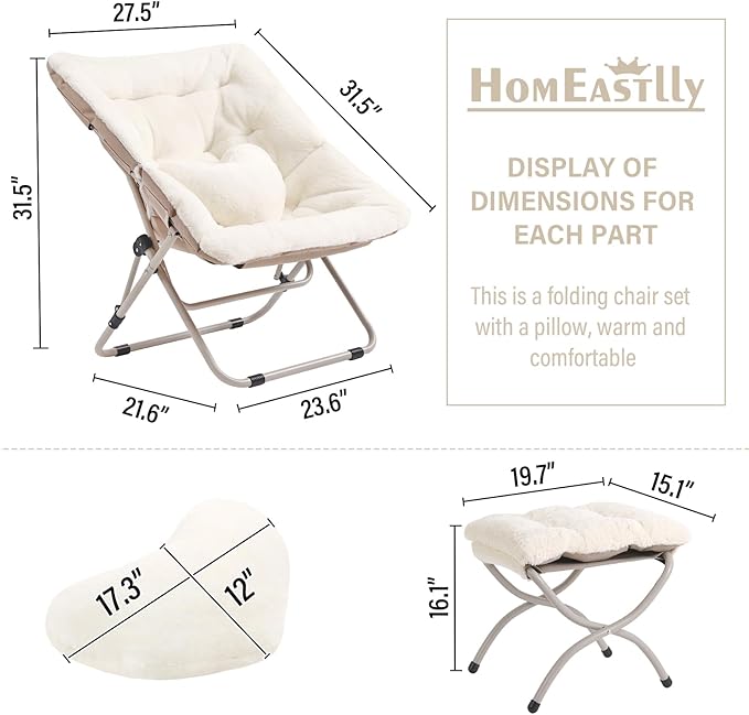 Saucer Chair with Ottoman, Comfy Oversized Folding Chair, Faux-Fur Reading Chair - Image 2