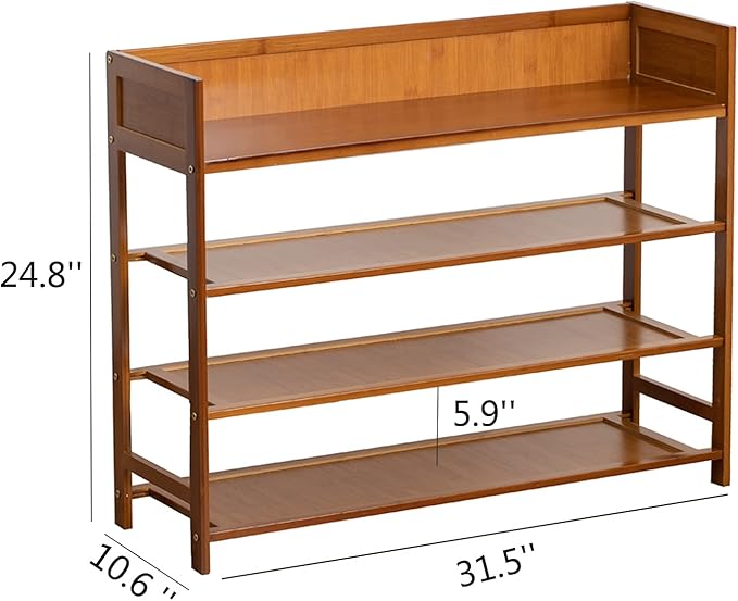 4 Tier Shoe Rack Organizer, 4 Tire Bamboo Stackable Shoe Shelf Storage Organizer - Image 3