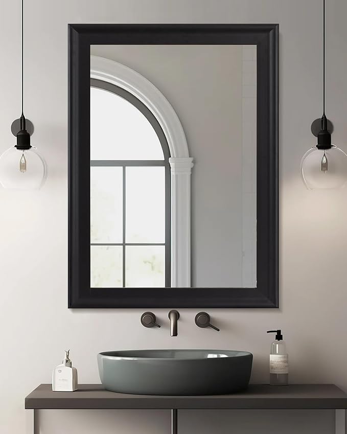 CULER Black Wood Wall Mirror for Bathroom, Rectangle Large 30 x 40 inch Hanging - Image 2