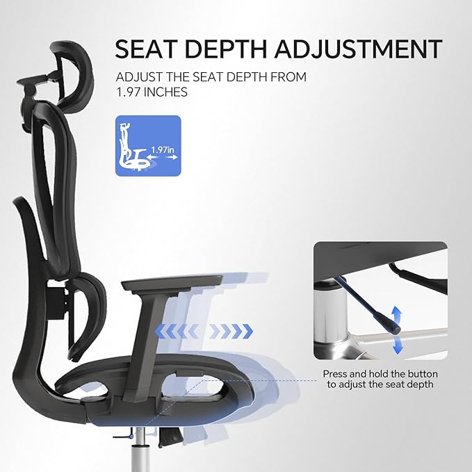 Ergonomic Office Chair with 3D Lumbar Support/Headrest/Armrest/, Mesh Executive - Image 6