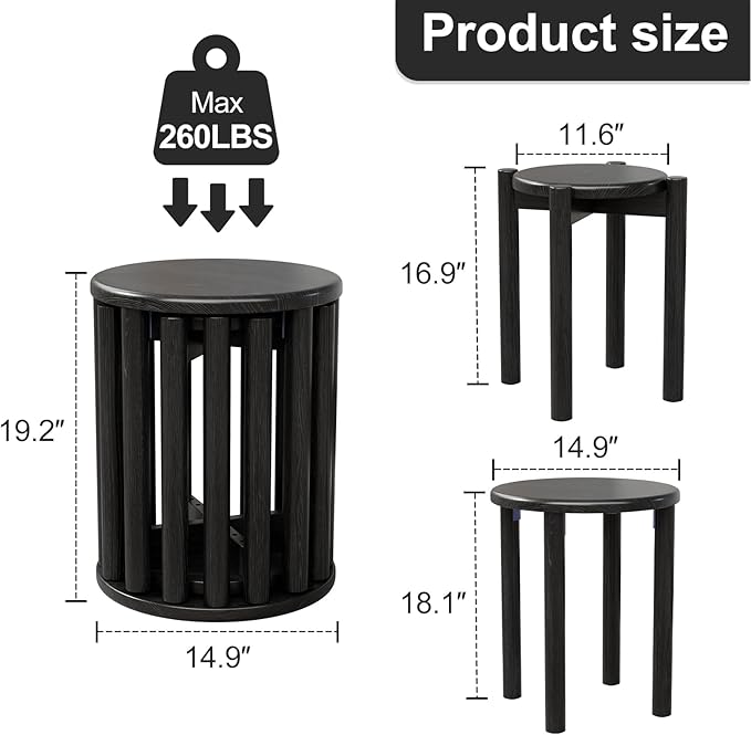Stackable Stools Set of 4, Wood Stool, 18 Inch Stool, Stacking Stools, Nesting - Image 2