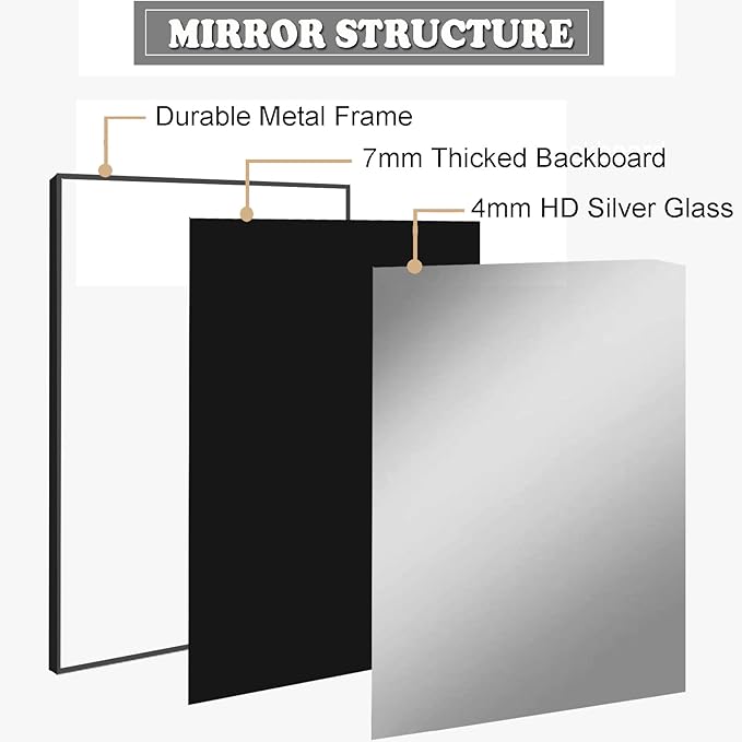 Bathroom Mirror 30x40 Inch, Rectangle Wall Mounted Mirror, Metal Framed Vanity - Image 7