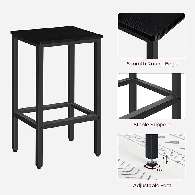 Bar Stools, 2-Piece Dining Stools, 25.8-Inch Height, Rectangular Industrial Bar - Image 6