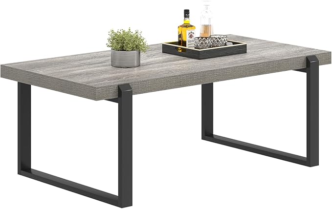 FOLUBAN Modern Coffee Table, Rustic Wood and Metal Center Table, Retro Small - Image 8