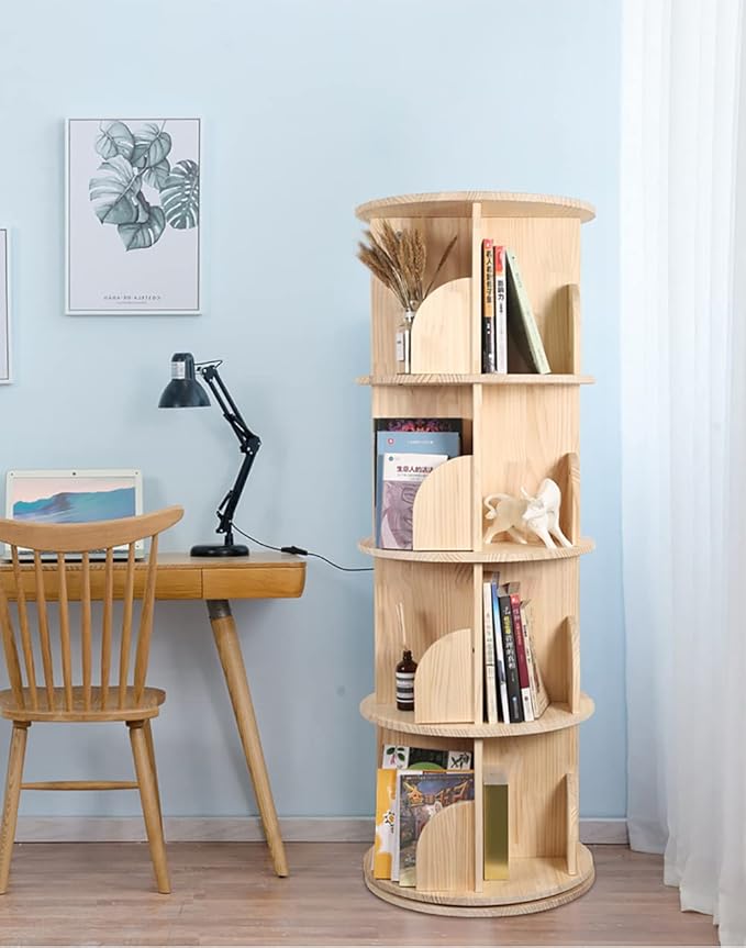 Rotating Bookshelf 360 Degrees, 4 Tier Stackable Solid Wood Bookshelf Organizer - Image 2
