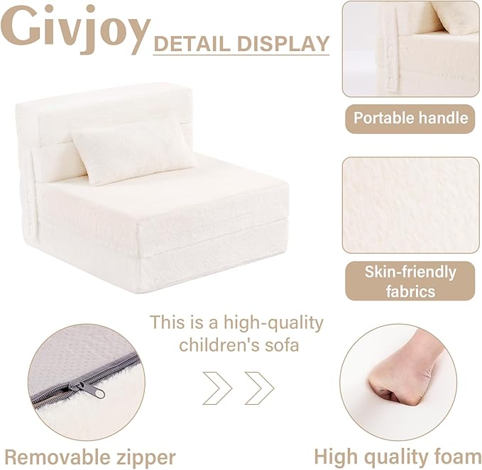 Folding Sofa Bed Beige Floor Mattress - Image 5