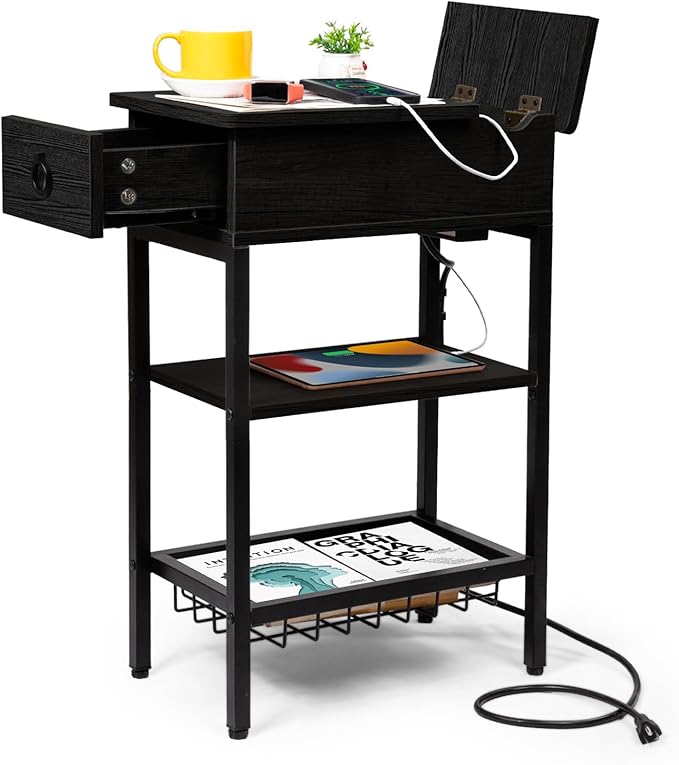 Small Black Side Table Charging Station by Cazacomzy