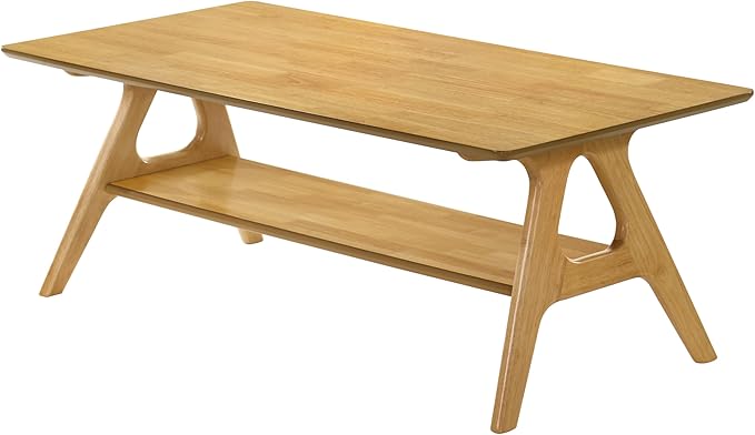Roundhill Furniture Arona Mid-Century Modern Wood Shelf Coffee Table, Natural - Image 8