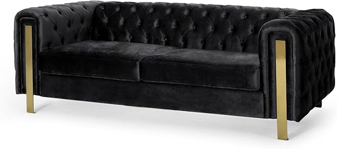 Merax Comfy 3-seat Sofa with Tufted Back and Arm and Gold Iron Legs, Modern - Image 4