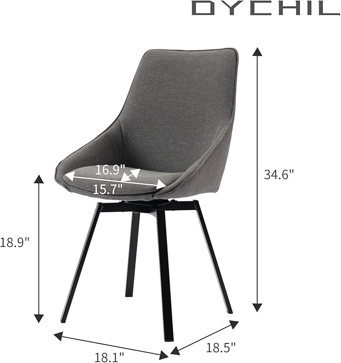 Dining Chairs Set of 2 Dark Grey Living Room Chairs Fabric Upholstered Kitchen - Image 3
