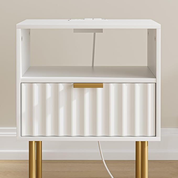 Masupu Nightstand with Charging Station, Mid-Century Modern Bedside Table with - Image 6