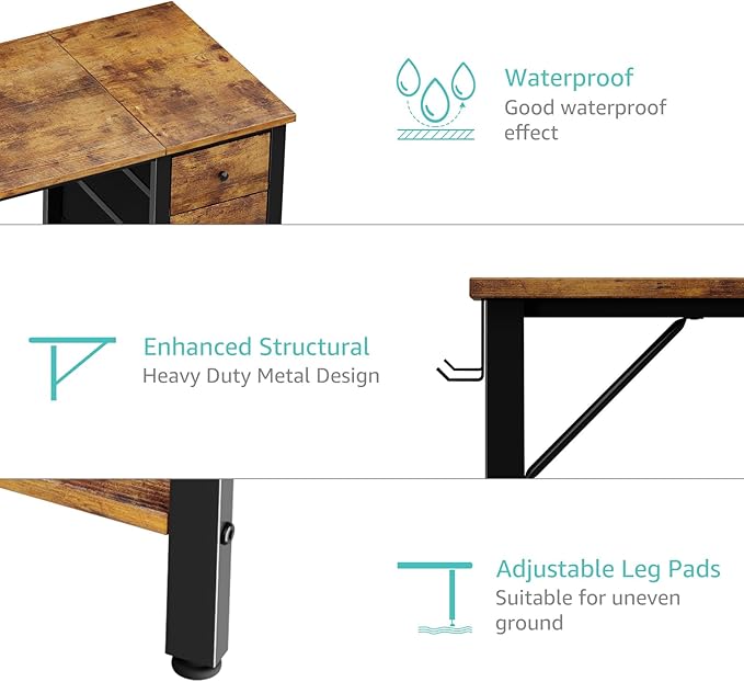 Lufeiya 47 inch Desk with 4 Drawers & Storage Shelves, Writing Work Study - Image 8