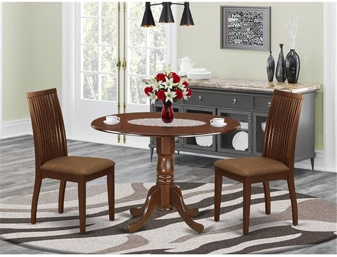 East West Furniture DLIP3-MAH-C 3 Piece Modern Dining Table Set Contains a - Image 2