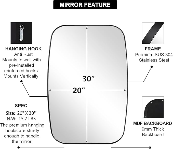 ANDY STAR Oval Mirrors for Bathroom, 20x30’’ Black Bathroom Vanity Mirror - Image 6
