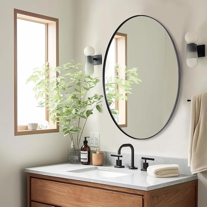 ANDY STAR Black Oval Mirror, 24x32'' Matte Black Metal Framed Oval Wall Mirror by ANDYSTAR