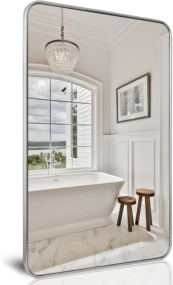 ANDY STAR Brushed Nickel Mirror, Stainless Steel Metal Frame 24x36 Inch - Image 7