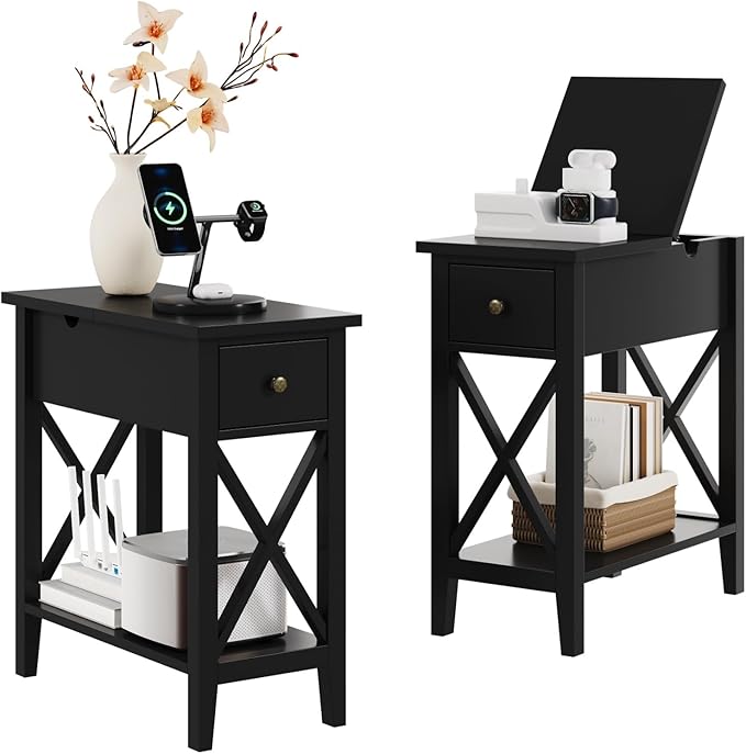 ChooChoo End Table Set of 2, Flip Top Narrow End Table by ChooChoo