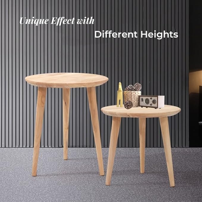 WoodShine Side Table Small Round Solid Wood Sofa End Tables Accent Nesting - Image 6