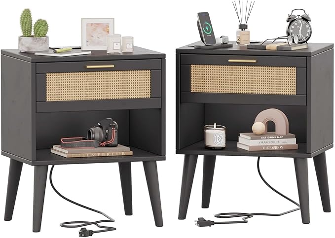 Irontar Nightstand Set of 2, Bedroom Night Stand by Home