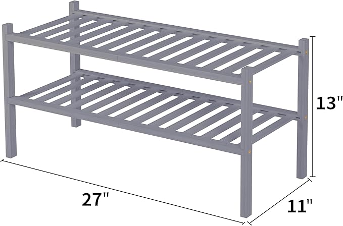 2 Tier Bamboo Shoe Rack for Closet Free Standing Wood Shoe Shelf for Entryway - Image 3