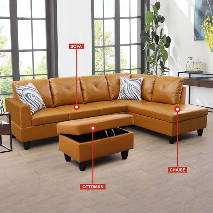 Ginger L-Shaped 3-Piece Faux Leather Sofa - Image 4