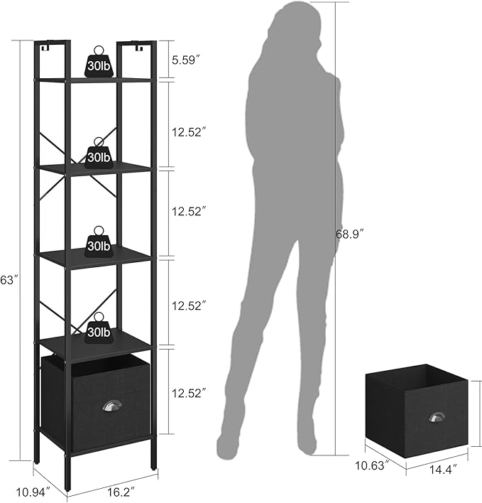 Generic 5 Tier Bookshelves, Tall Narrow Bookcases - Image 2
