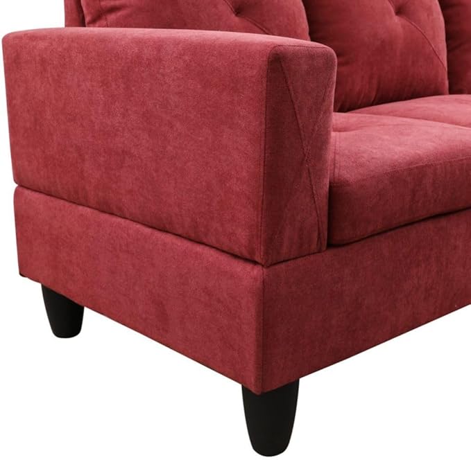 Red L-Shaped 3-Piece Flannelette Sofa - Image 4