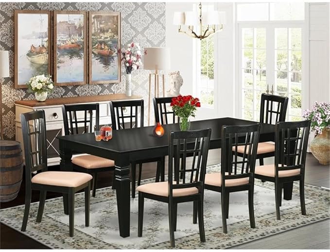 East West Furniture LGNI9-BLK-C 9 Piece Dining Room Furniture Set Includes a - Image 2