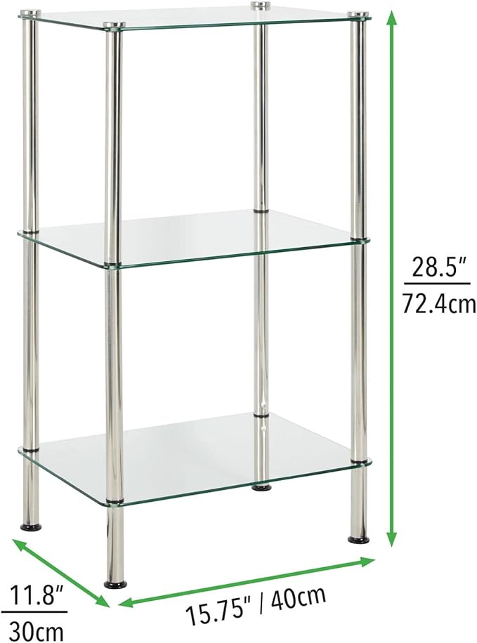mDesign Metal/Glass 3-Tier Storage Tower, Narrow Shelving Display Unit - Image 3