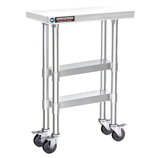 DuraSteel Stainless Steel Work Table 24" x 12" x 34" Height w/ 4 Caster Wheels by DuraSteel