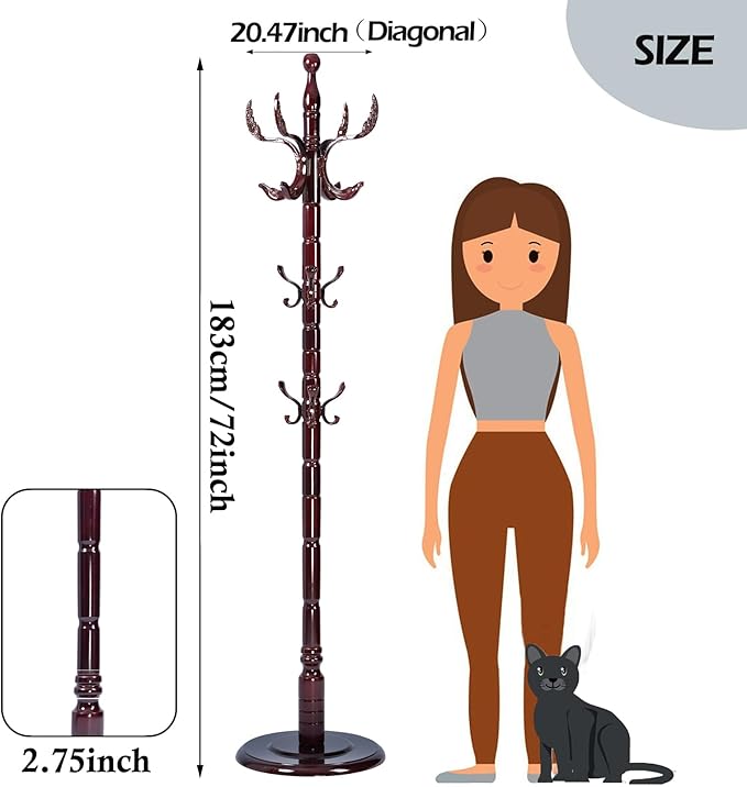 Coat Racks Free Standing with 14 Hooks, Natural Wood Coat Stands - Image 6