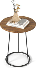 Manora Small Round Side Table, Rustic Brown Wood Accent Table by manora