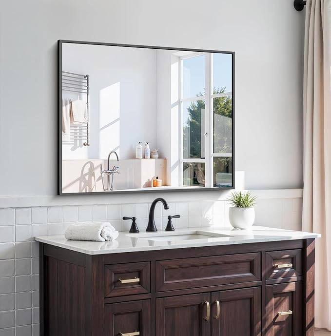 KOCUUY 30x36 Inch Large Black Wall Mounted Mirror, Aluminum Framed Decorative by KOCUUY