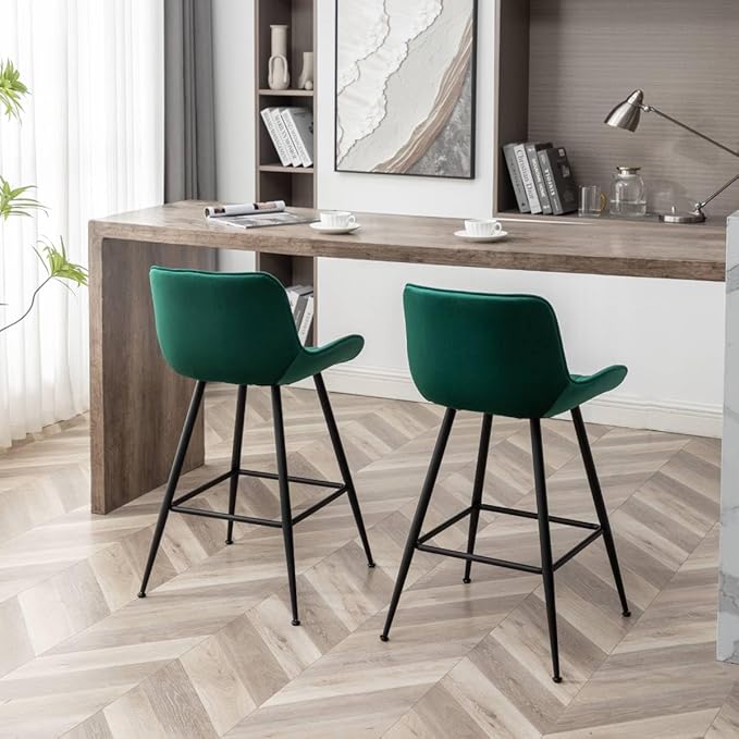 24 Inches Velvet Upholstered Island Stools, Bartools Set of 2, Fabric Counter - Image 4